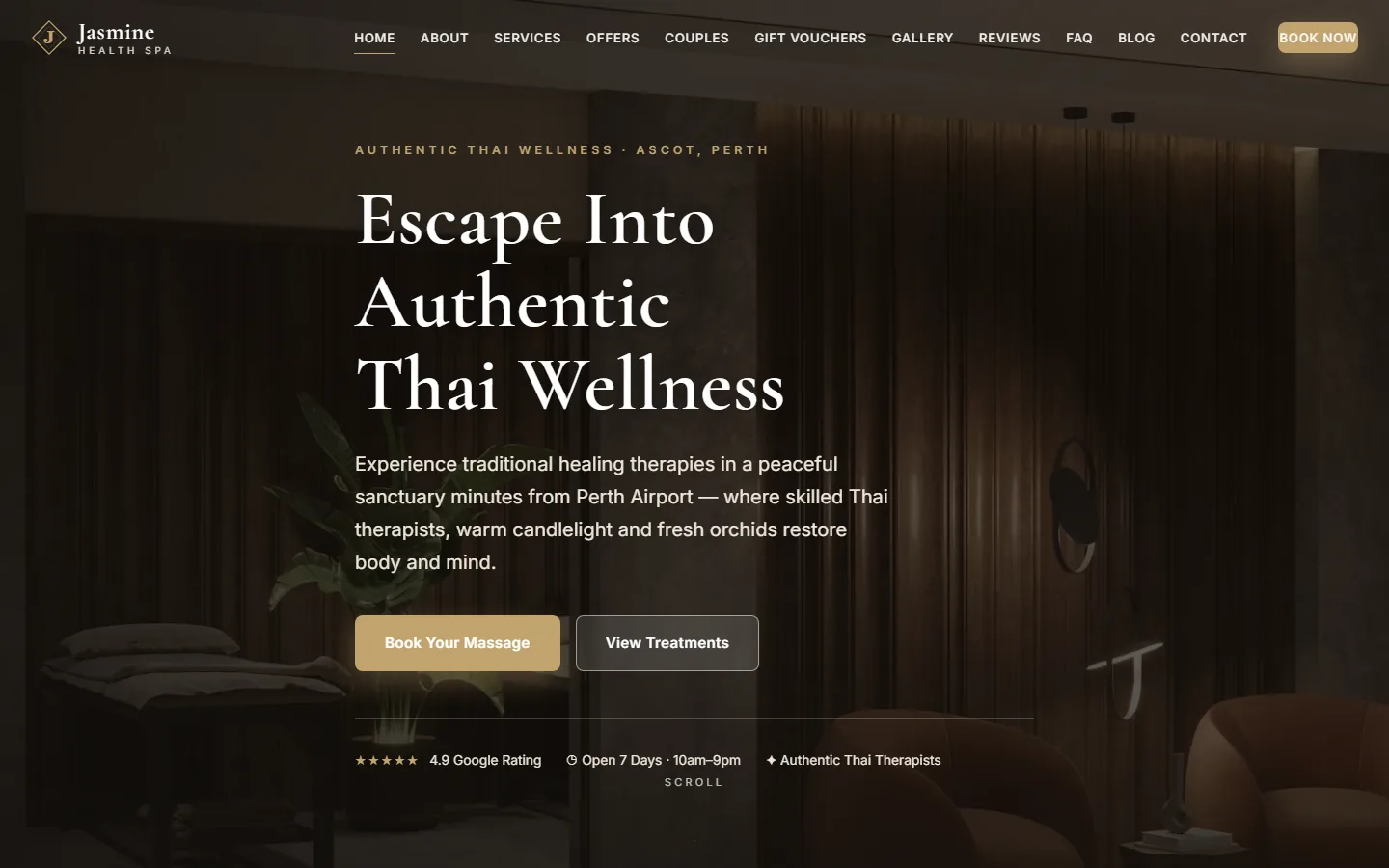 Jasmine Health & Spa website homepage built by Bluepeek